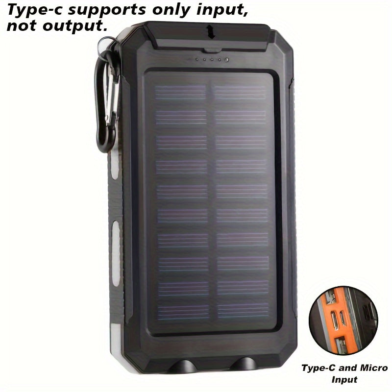 8000mAh Quyosh Energiya Banki USB C va Ikki LED Fleshlight bilan sayohat va tashqarida foydalanish uchun