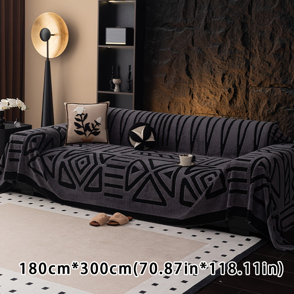 Boho Style Geometric Velveteen Sofa Throw with Machine Washable Cover for Armchair Loveseat and Sofa