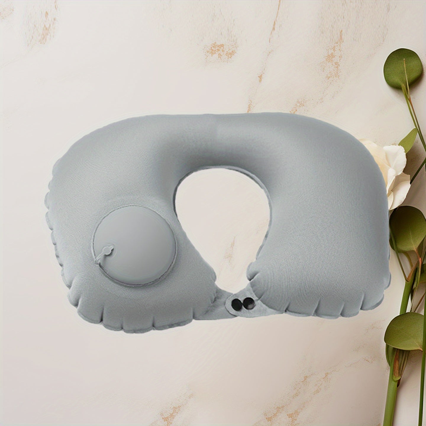 Grey Travel Inflatable U-Shaped Neck Pillow with Adjustable Air Pressure for Travel and Car