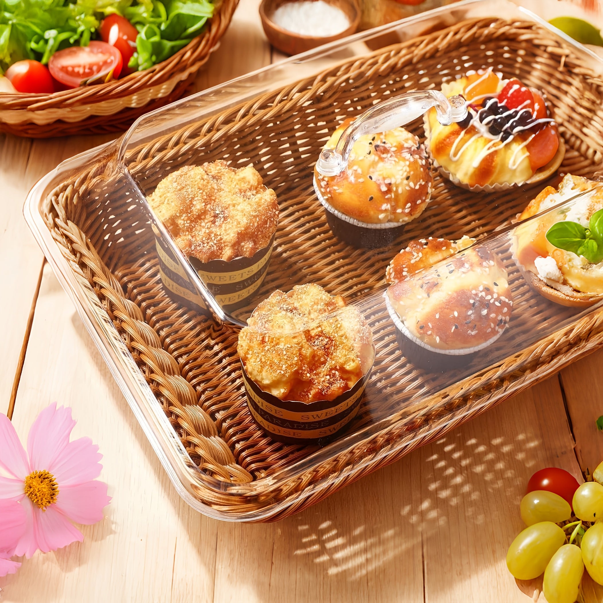 Akril non bochka qopqog' bilan, shirinliklar, mevalar va sabzavotlar uchun oshxona, restoran saqlash