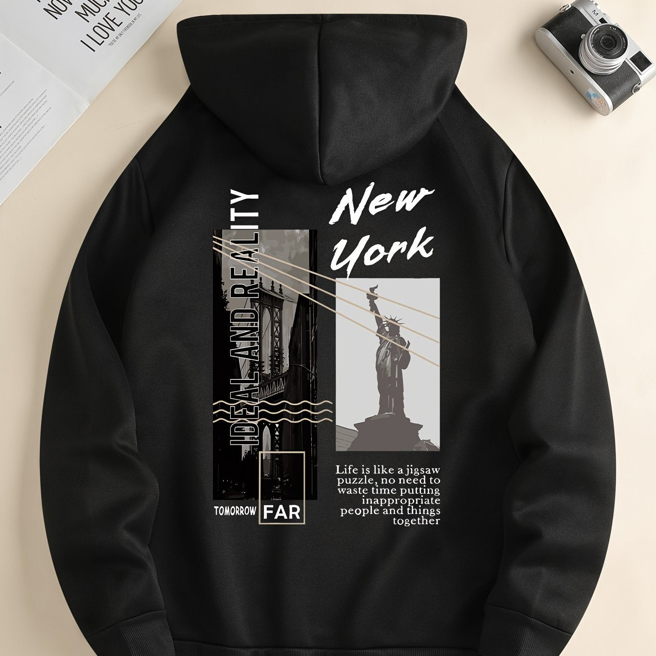Men's Hoodie with NYC Print Polyester Casual Fall Winter Pullover