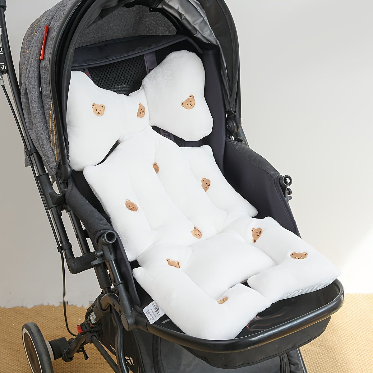 Almohadilla para asiento de cochecito infantil, suave y acogedora, con bordado, lavable a máquina, comodidad durante todo el año