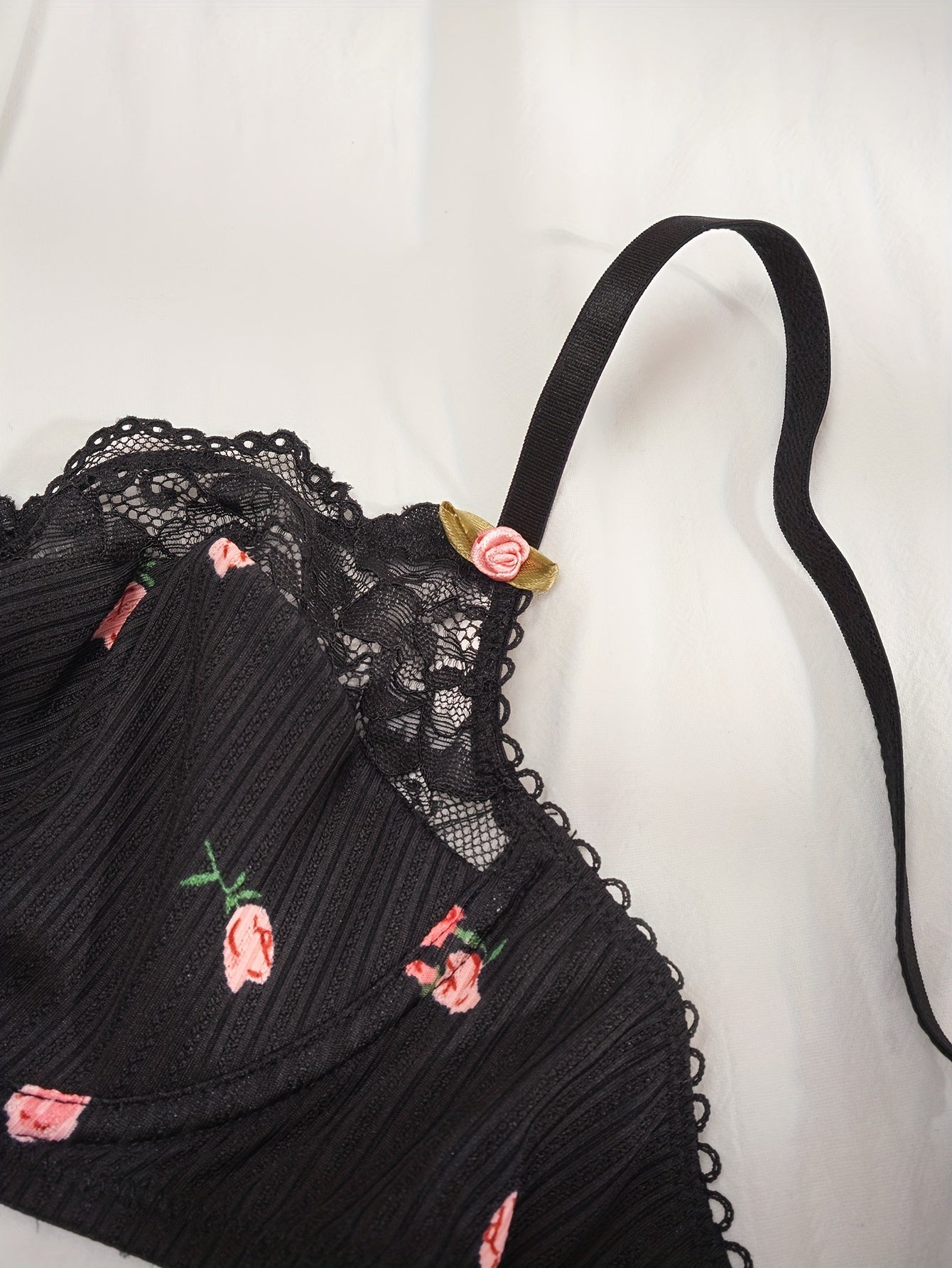 Women's Floral Print Lace Push-Up Bra Set with Thong Lingerie