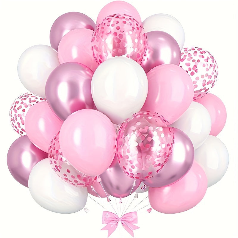 30-Pack Pink White Confetti Latex Balloons for Weddings Birthdays and Celebrations