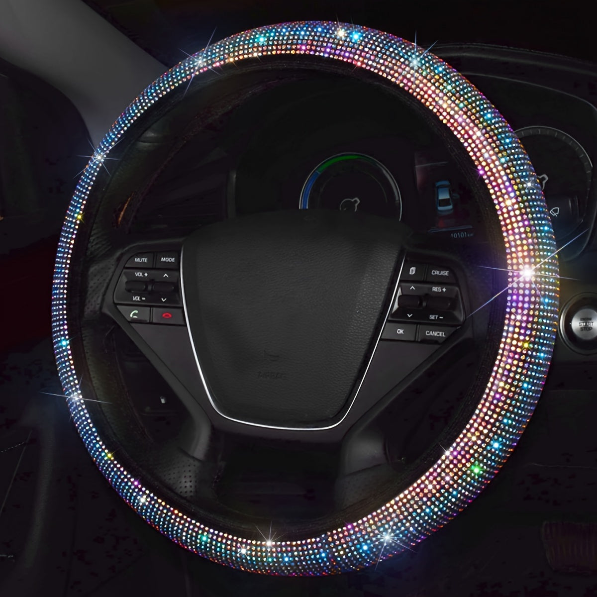 Universal Car Steering Wheel Cover Crystal Diamond Polyester 38cm