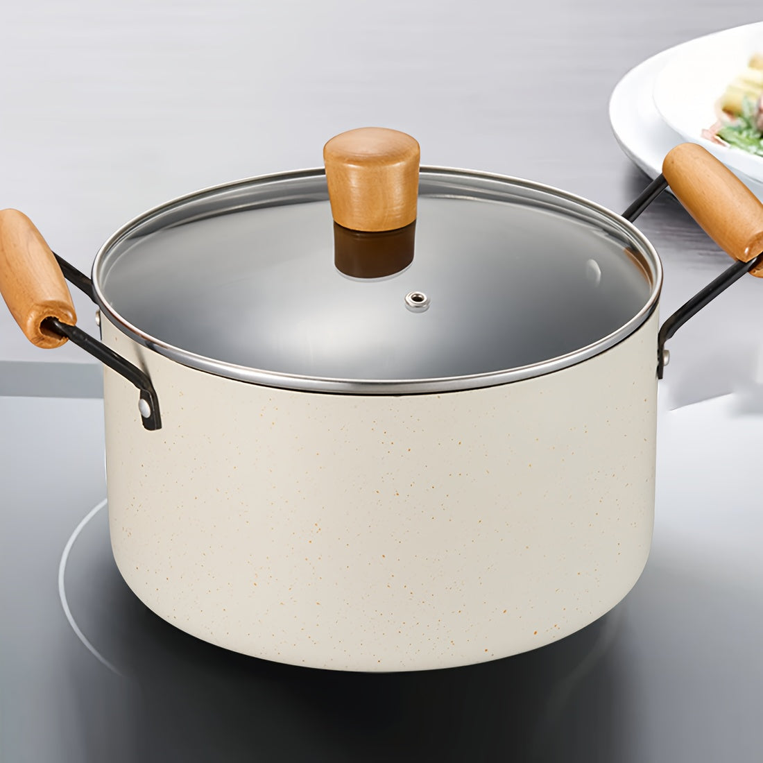 Cast Iron Soup Pot with Non-Stick Coating and Tempered Glass Lid 3 Quart