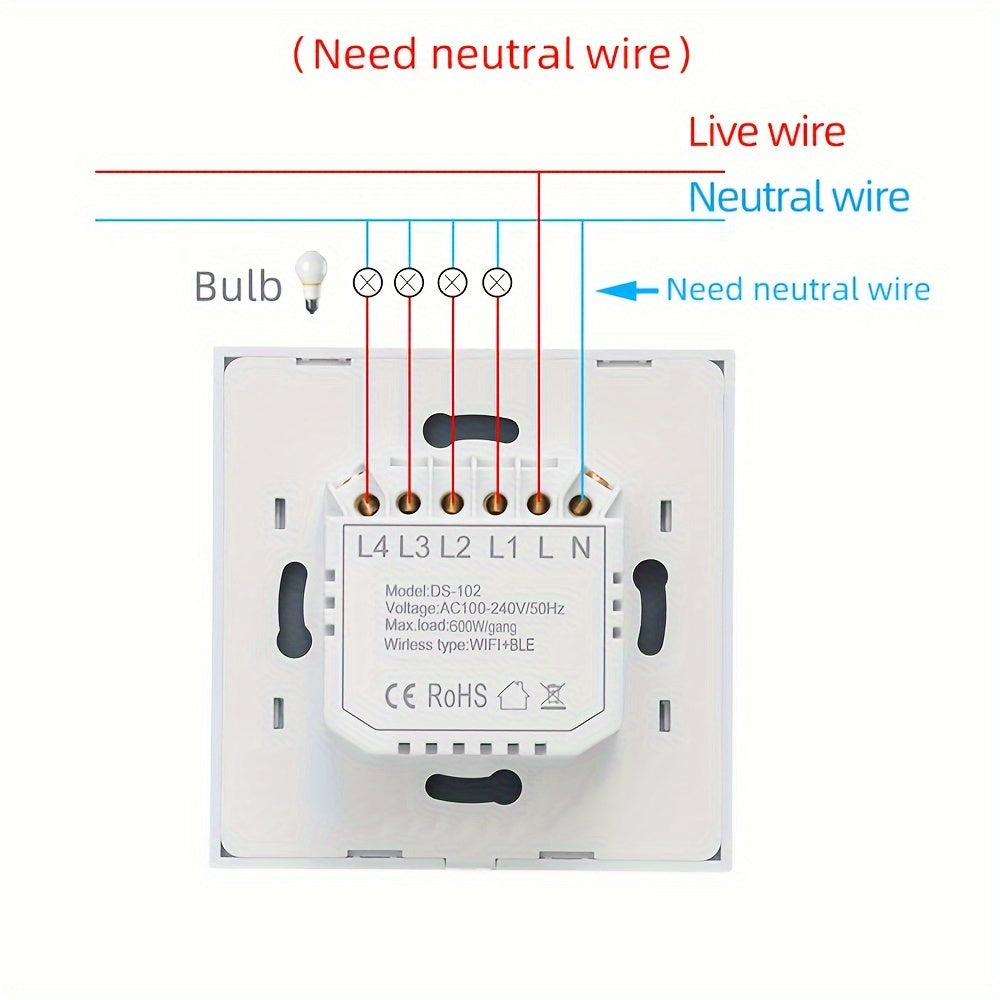 WiFi Smart Light Switch Single Pole App Voice Control Neutral Wire Required