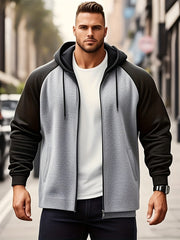 Men's Plus Size Color Block Hoodie with Kangaroo Pocket Casual Streetwear Polyester