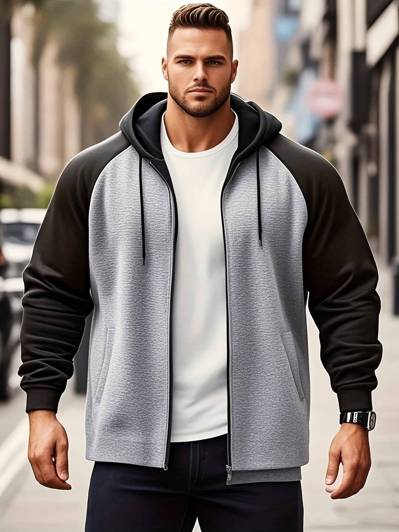 Men's Plus Size Color Block Hoodie with Kangaroo Pocket Casual Streetwear Polyester