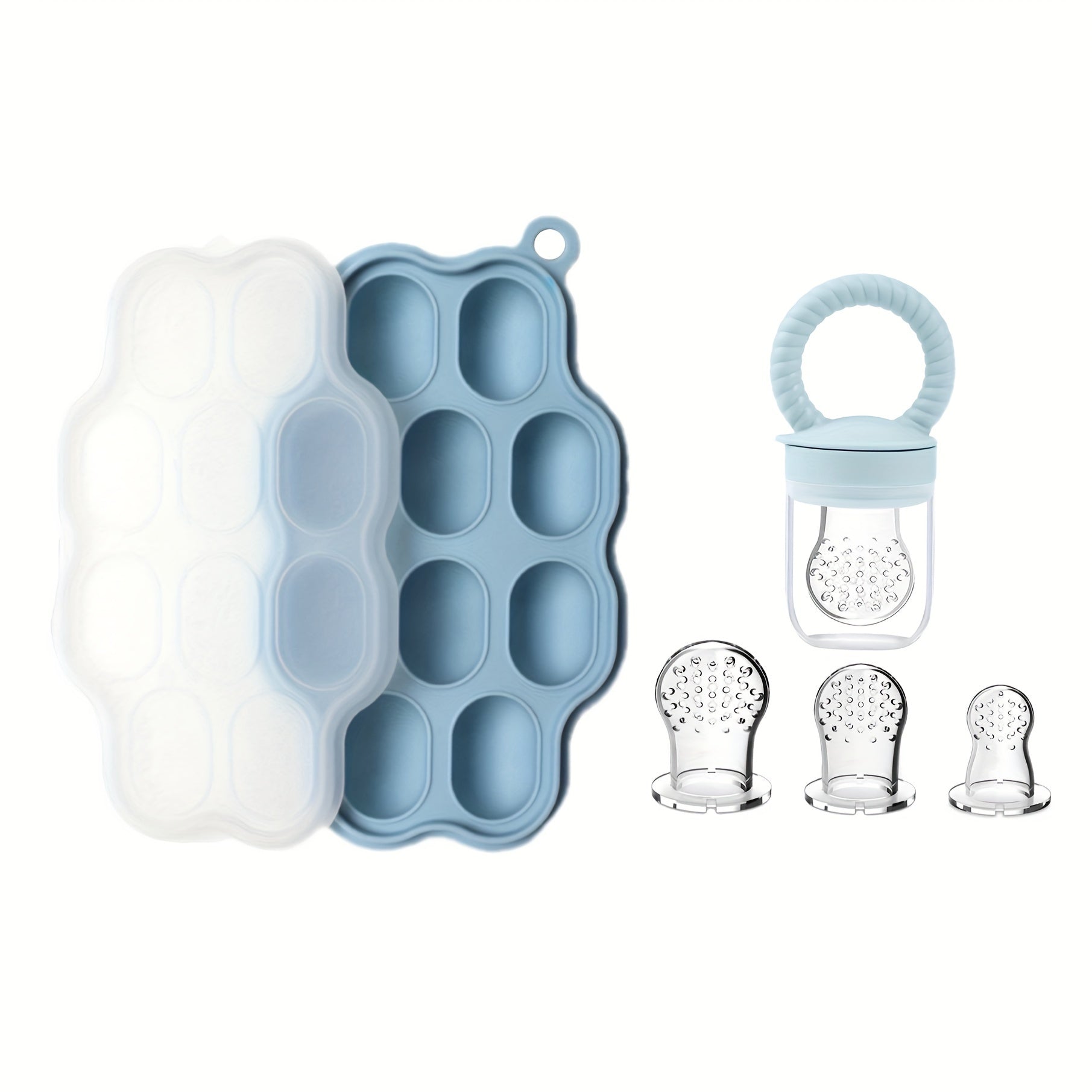 5 dona to'plami: Silikon oziq-ovqat saqlash qutisi va meva va sabzavot pyuresi tayyorlash uchun oziqlantiruvchi kombinatsiya to'plami