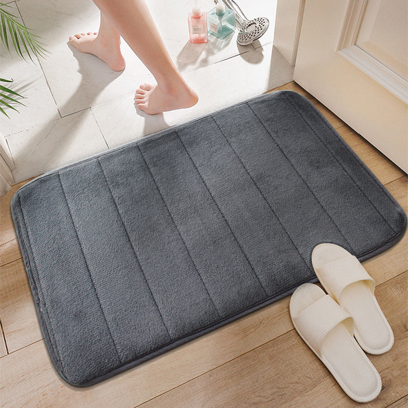 Dark Gray Polyester Bath Mat Non-Slip Plush Rectangular Machine Washable