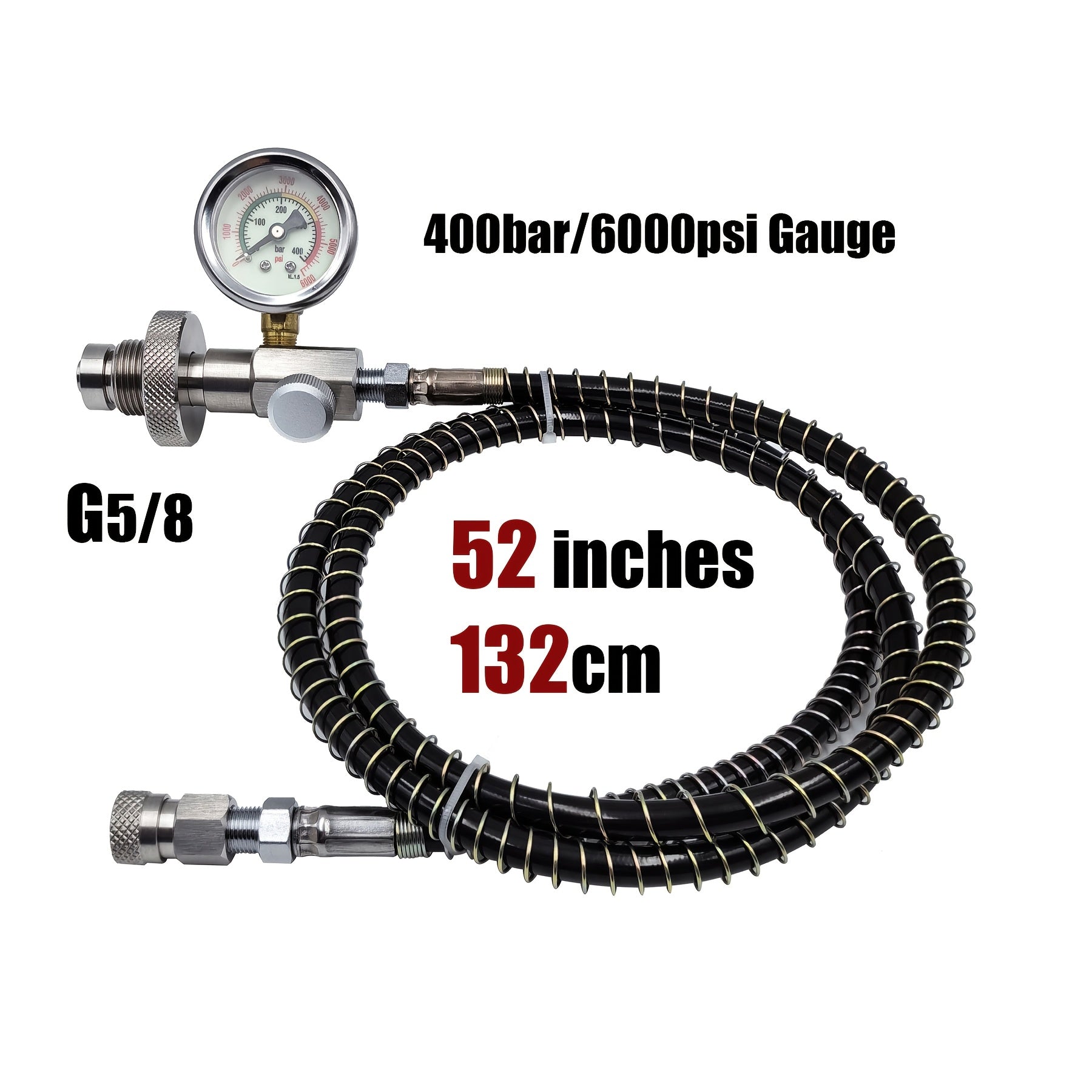 High-Pressure Diving Filling Station Adapter Kit with 6000psi Gauge Stainless Steel