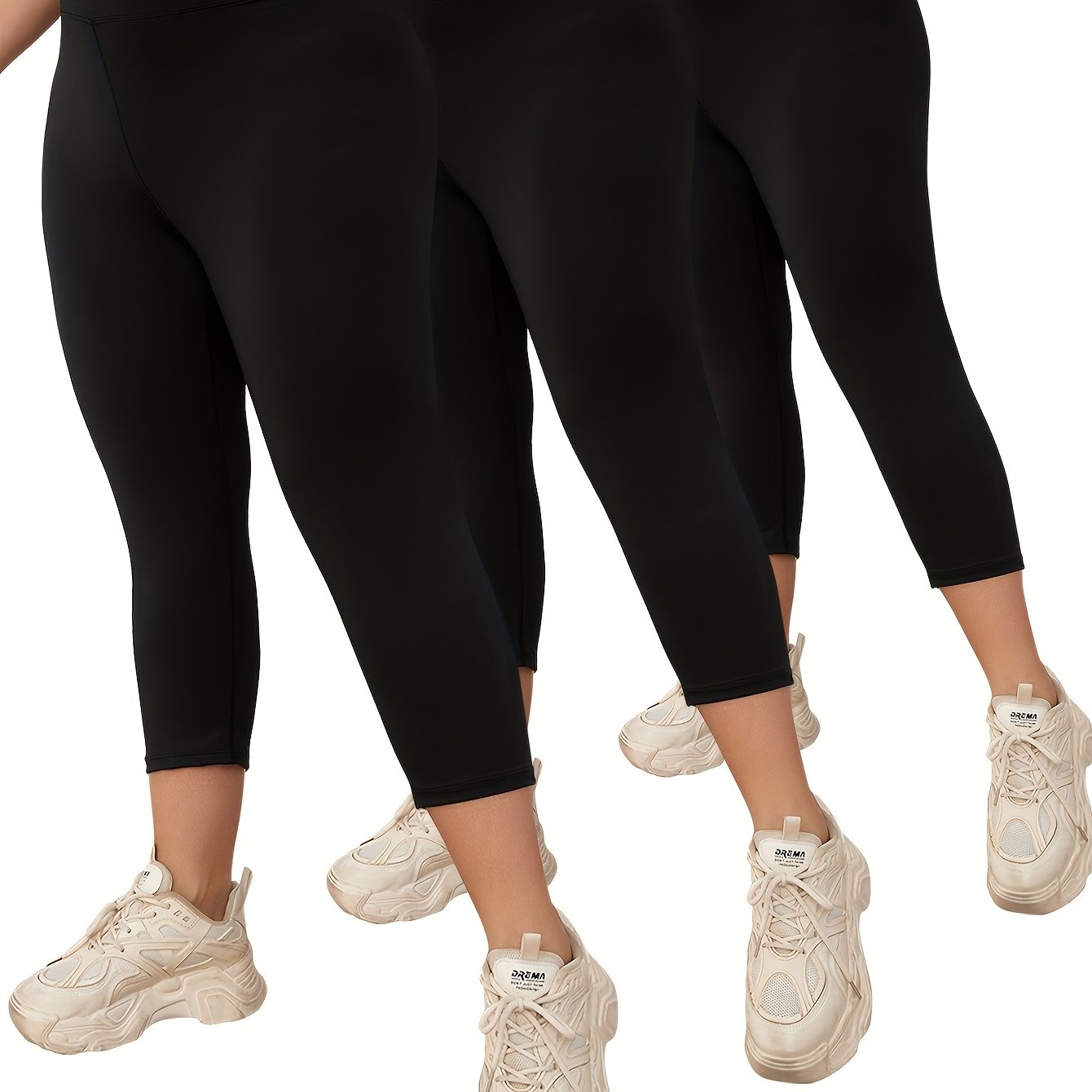 Plus Size High-Waisted Yoga Capri Leggings 7/8 Length Workout Pants Moisture-Wicking