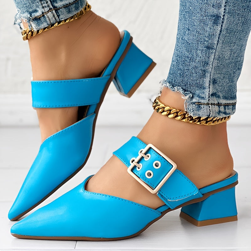 Women's Solid Color Mary Jane Shoes with Block Heel and Buckle Closure