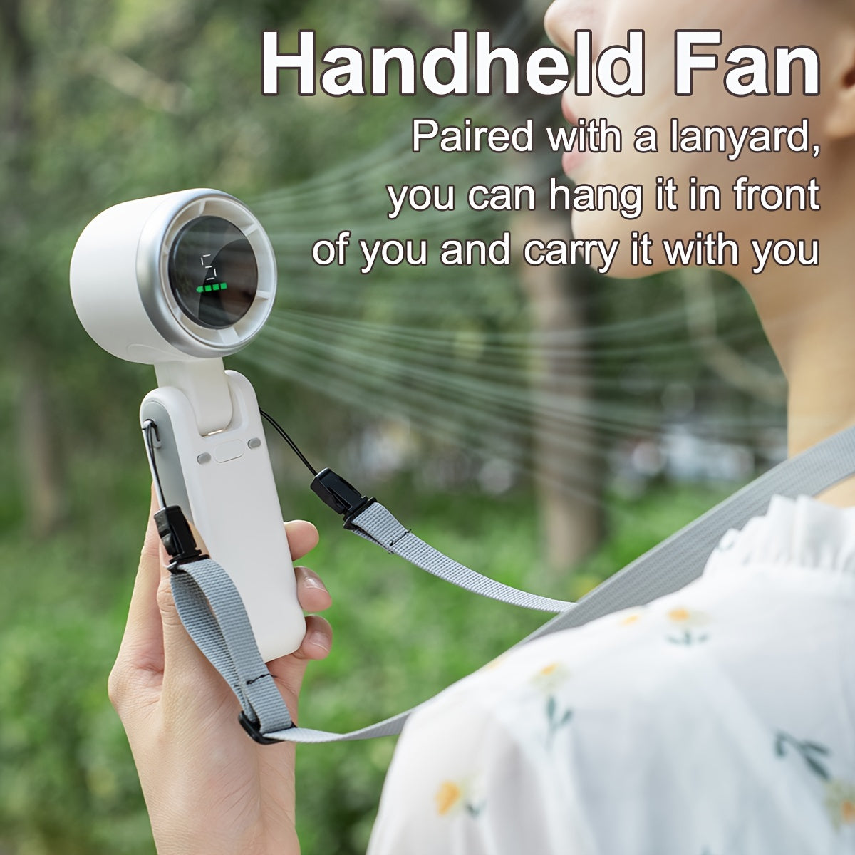 Portable Handheld Fan with Digital Display 5-Speed Rechargeable Battery Indoor Outdoor