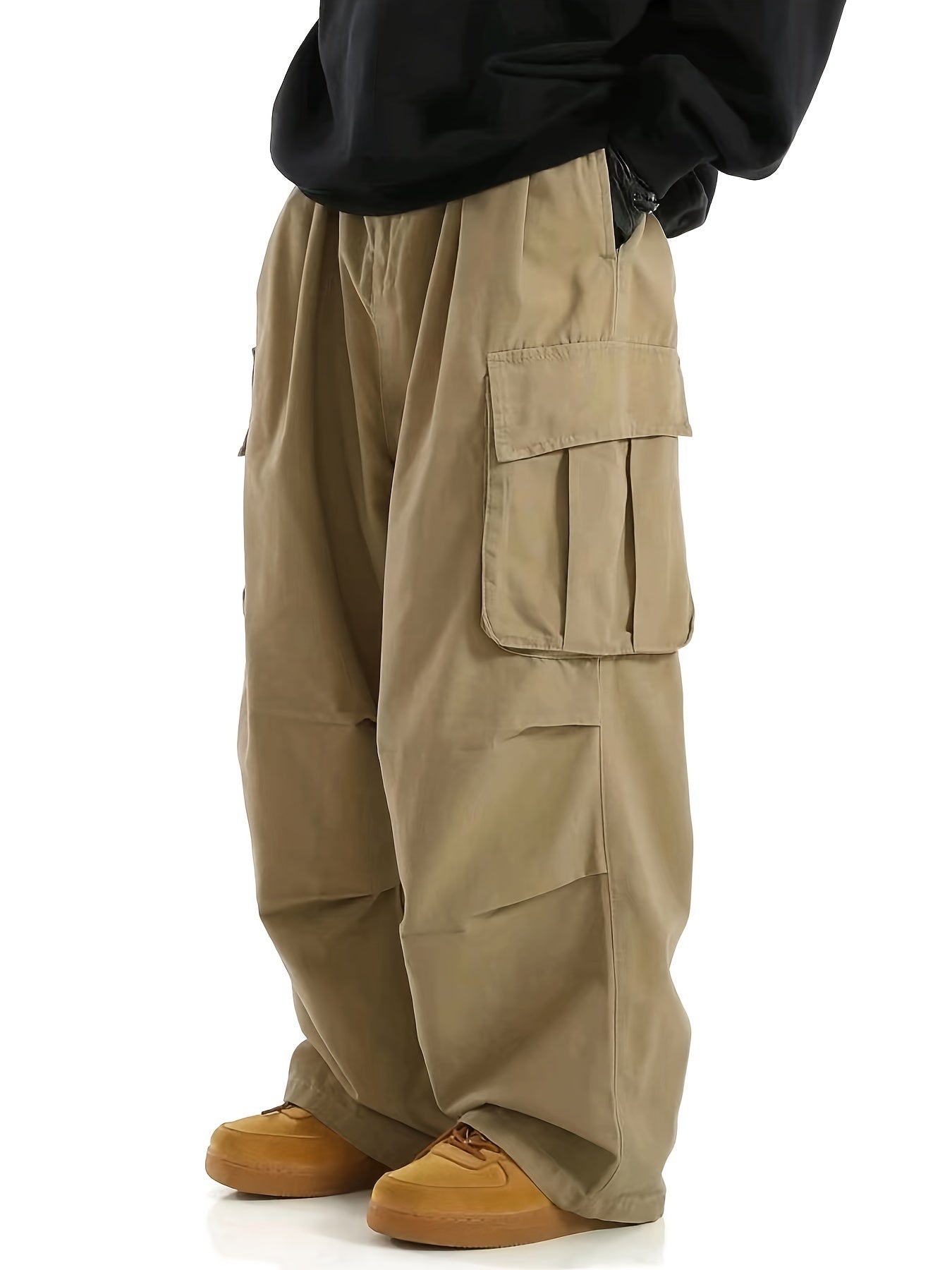 Men's Loose Long Pants with Multiple Pockets Drawstring Waist Casual Polyester