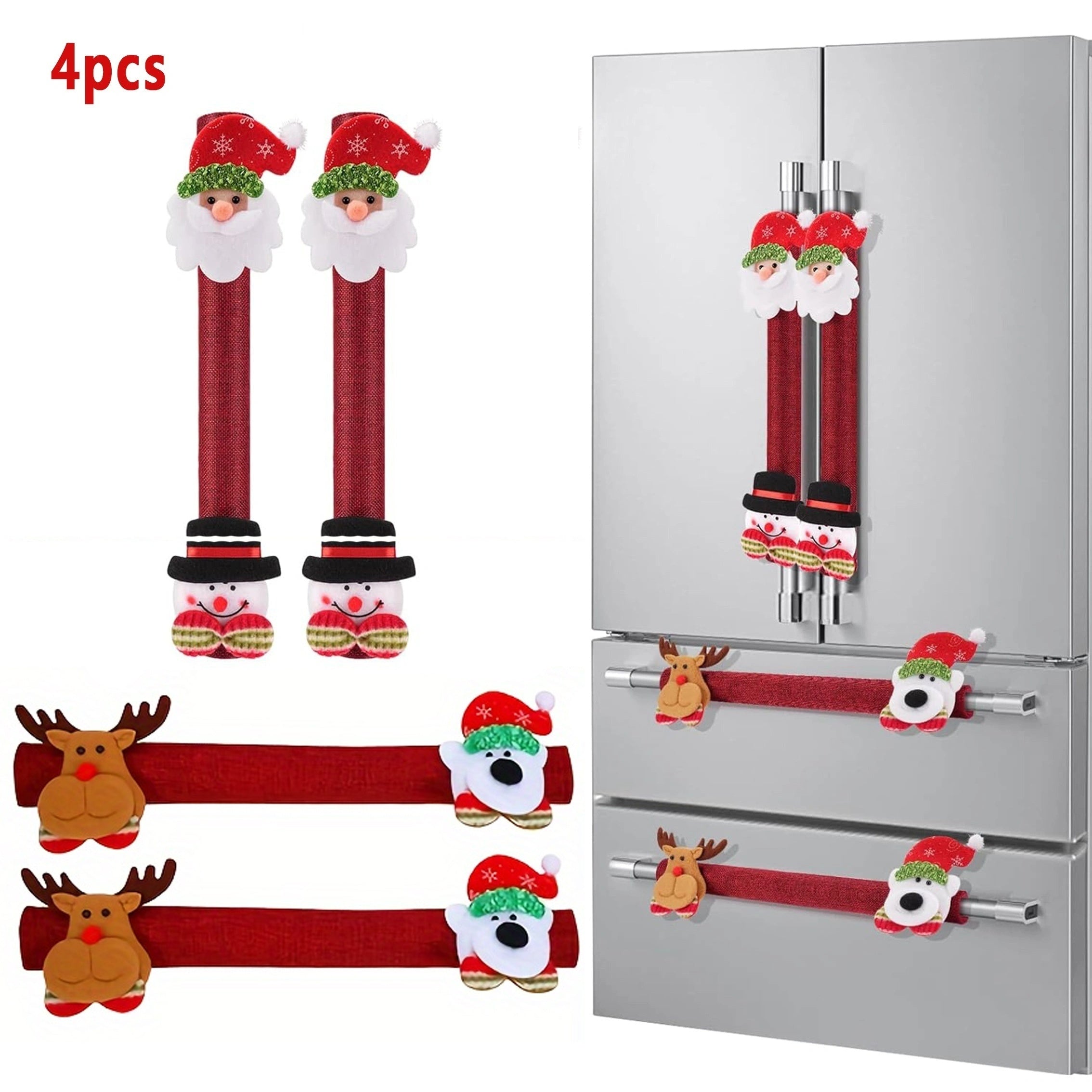 Christmas Kitchen Appliance Handle Covers Set of 4 or 8 with Santa and Snowman Designs