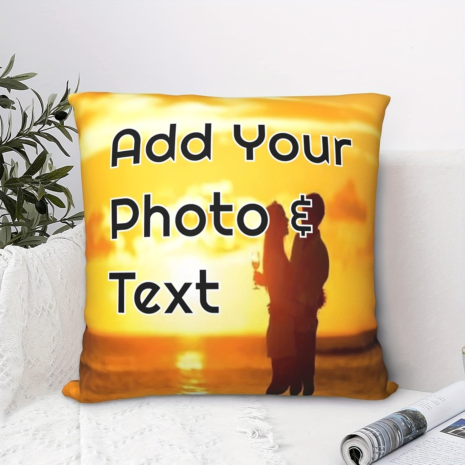 Personalized Photo and Text Pillowcase 45x45 cm Knit Fabric Plush Throw Gift for Mothers Fathers Pet Lovers