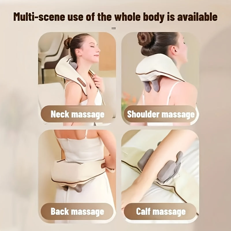 6D yoğurma bo'yin massajchisi, 6 tugun bilan, simsiz va isitish funksiyasi, yelka va orqa uchun akupressura, ko'p maqsadli, aqlli vaqt belgilash, portativ va yuvilishi mumkin, ko'p rejimli massaj