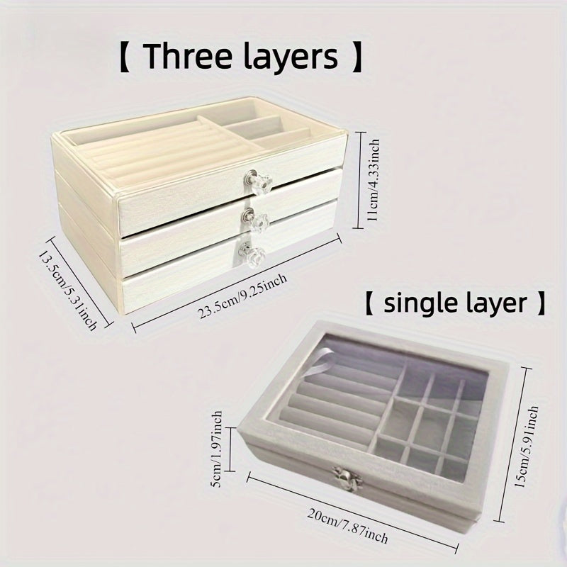 Velvet-Lined Jewelry Organizer with Drawers and Secure Hook Closure for Rings, Necklaces, Earrings, and Watches