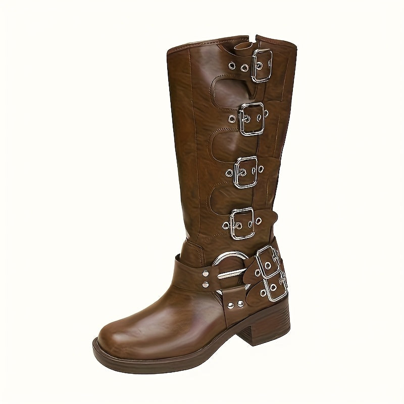 Women's Faux Leather Mid-Calf Boots with French Heel and Pull-On Design