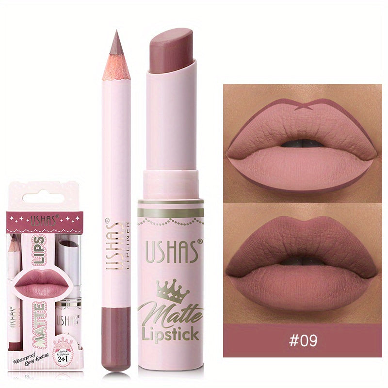 Women's Matte Liquid Lipstick and Lip Liner Set in 6 Colors Velvety Nude