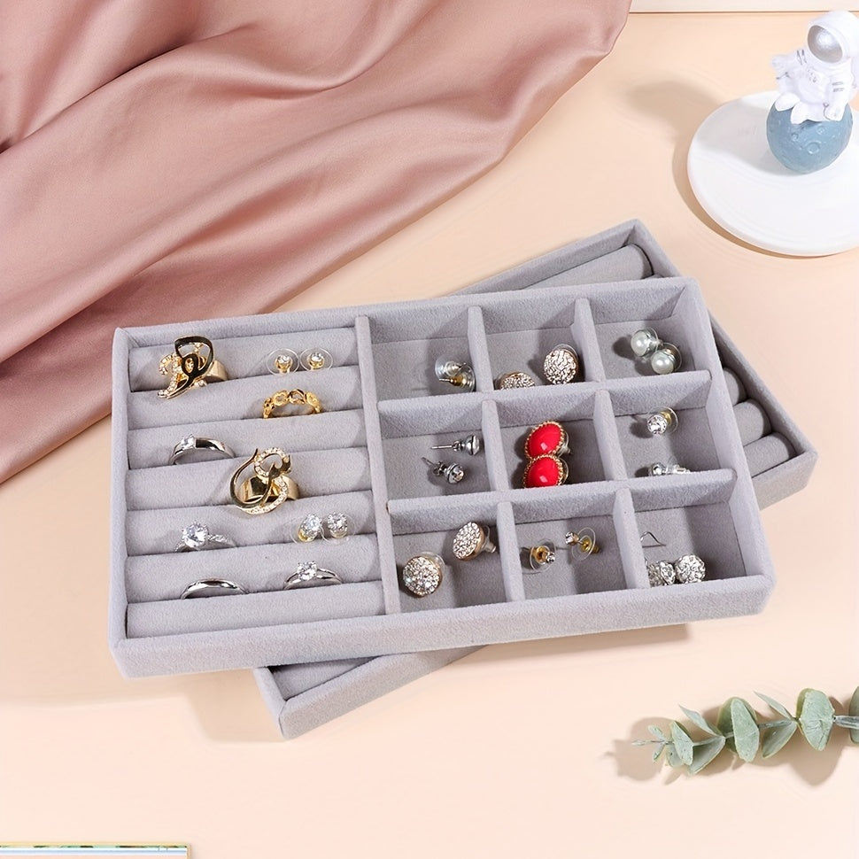 Caja de joyería de terciopelo para anillos, pendientes y almacenamiento de joyas