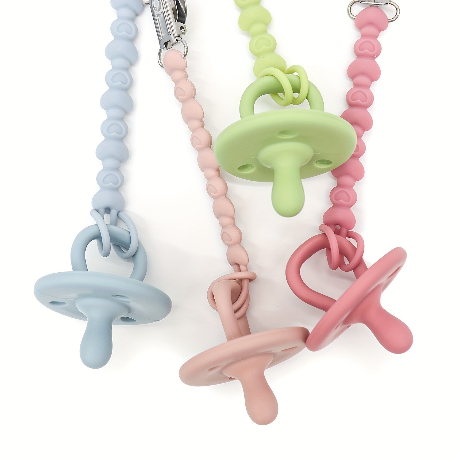 Baby Silicone Pacifiers Bundle of 2 with Pacifier Chains Food Grade Safe for Newborns