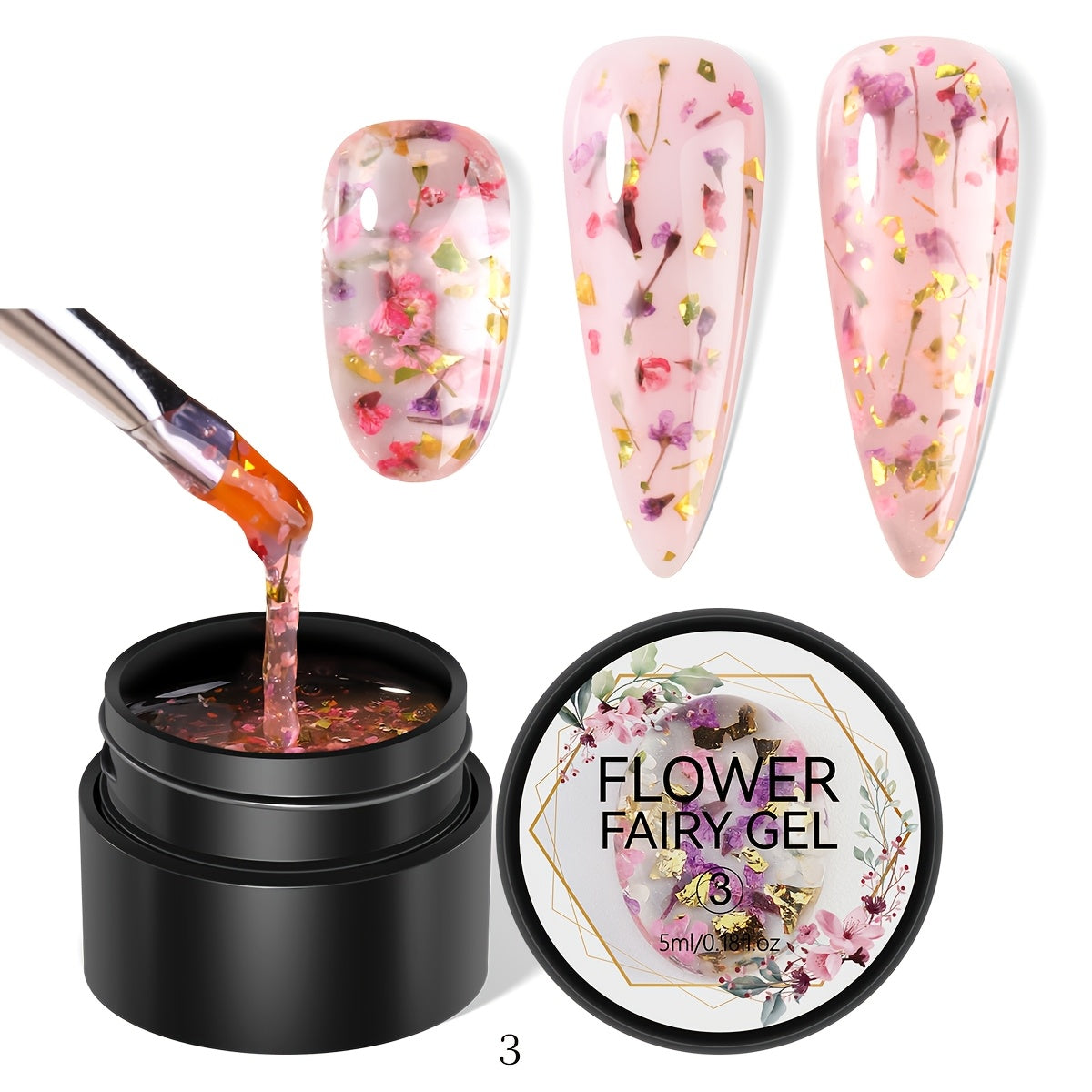 Unscented Metal Compatible Gel Nail Polish with Dried Flower Design for DIY Manicures