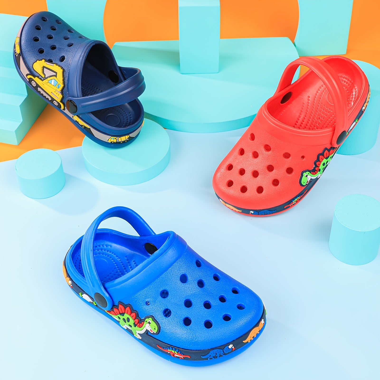 Toddler Girls Cartoon Print Platform Clogs with Closed Toe Anti-Skid Sole Hollow Out Design