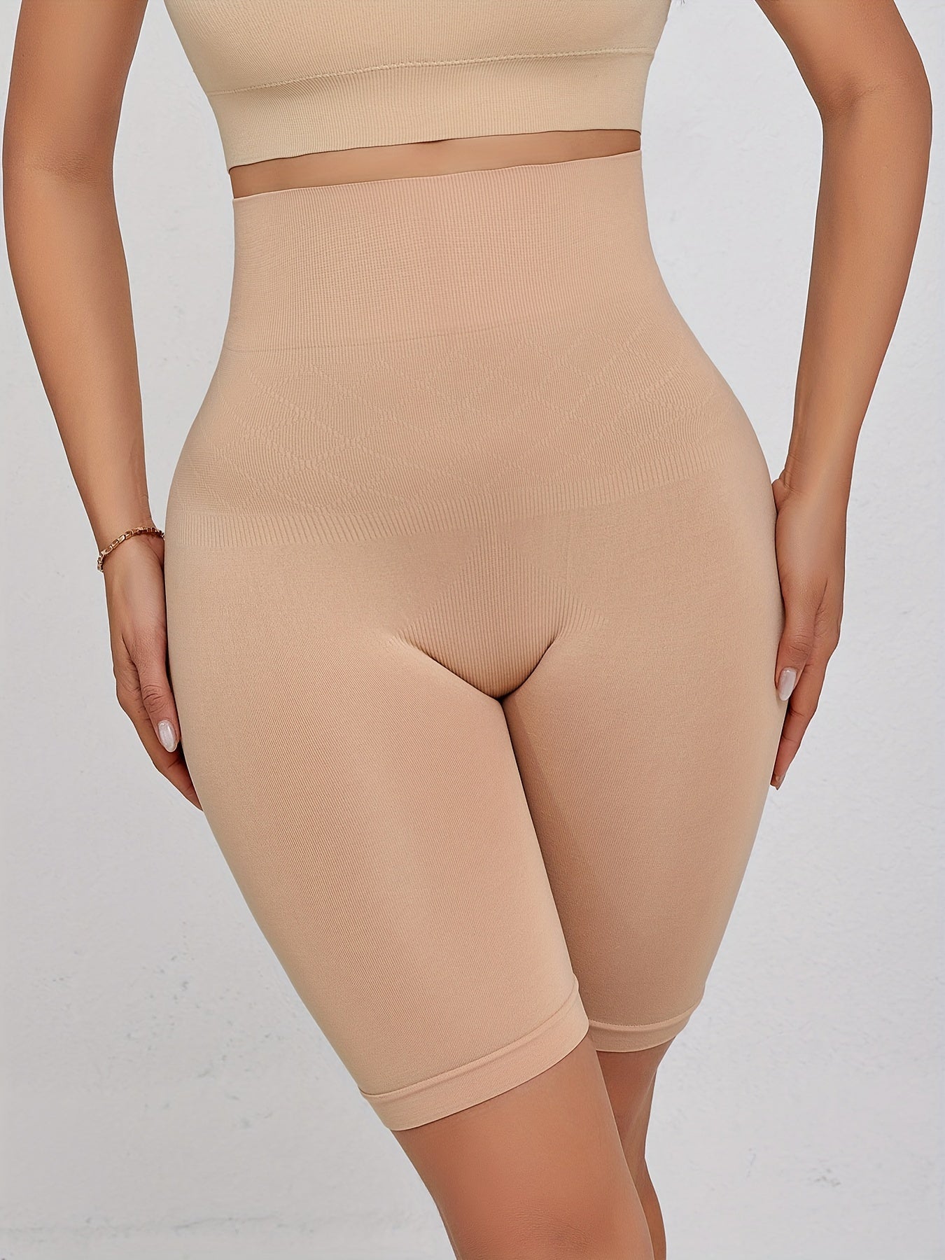 Women's High Waist Tummy Control Shaping Shorts Solid Color Knit Fabric Elasticity