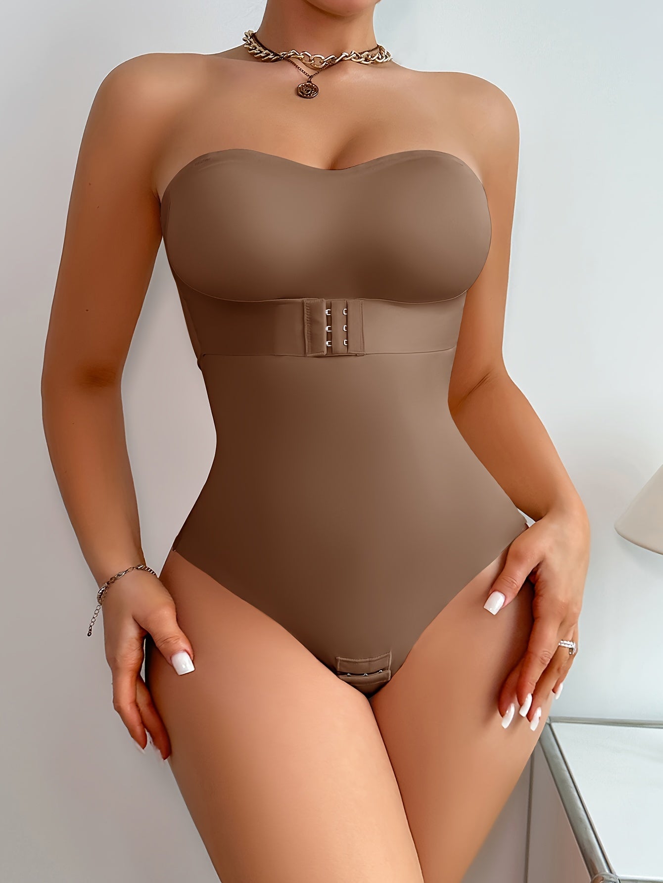 Braless Shaping Bodysuit with Hip Liner for Body Contouring and Seamless Fit