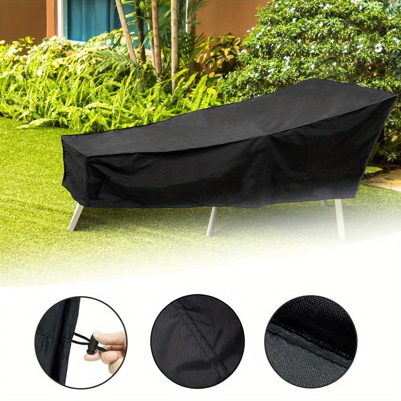 Heavy Duty Patio Chaise Lounge Cover UV Fade Tear Resistant Black Drawstring