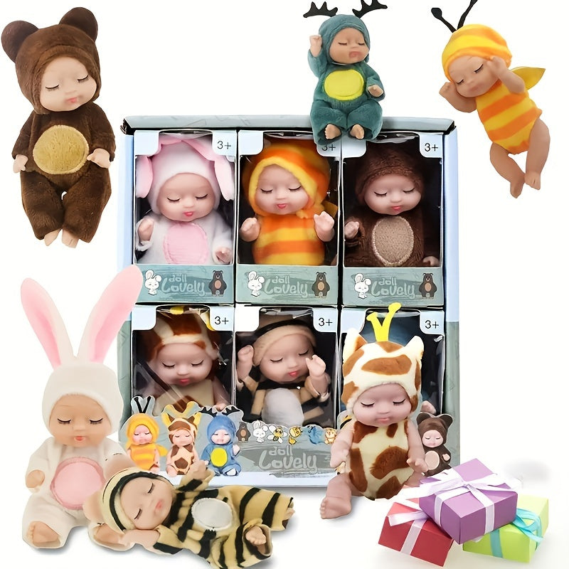 6-Piece Fairy Princess Doll Set with 10.92cm Animal Dolls in Gift Box for Kids 3+