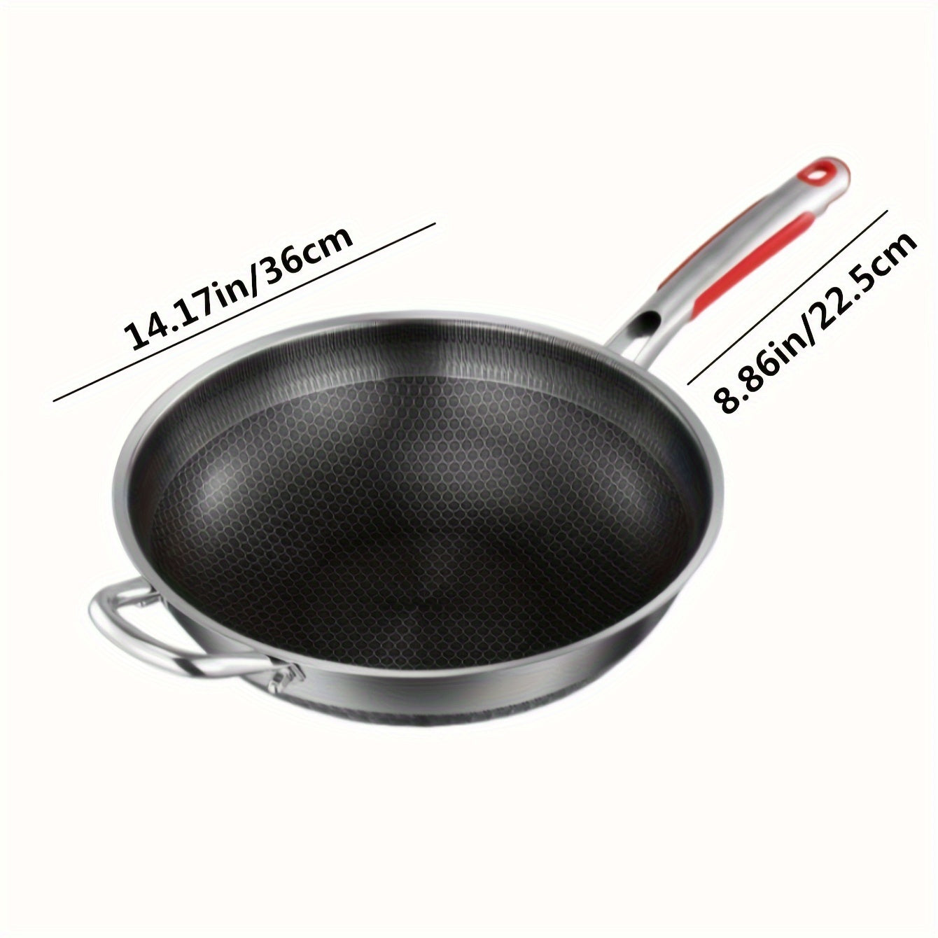 Stainless Steel Frying Pan with Lid Handle Non-Stick for Induction Gas Camping 32cm 34cm 36cm
