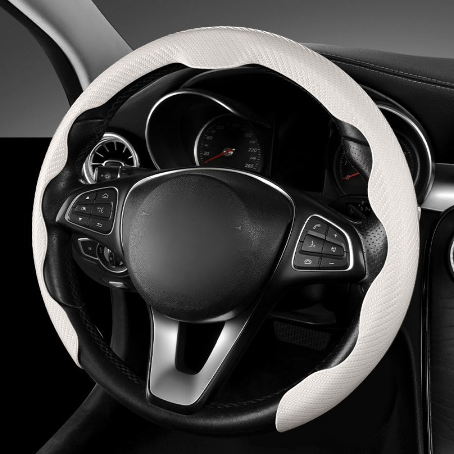 Universal Red Carbon Fiber Pattern Car Steering Wheel Cover 36-38cm Breathable Non-Slip