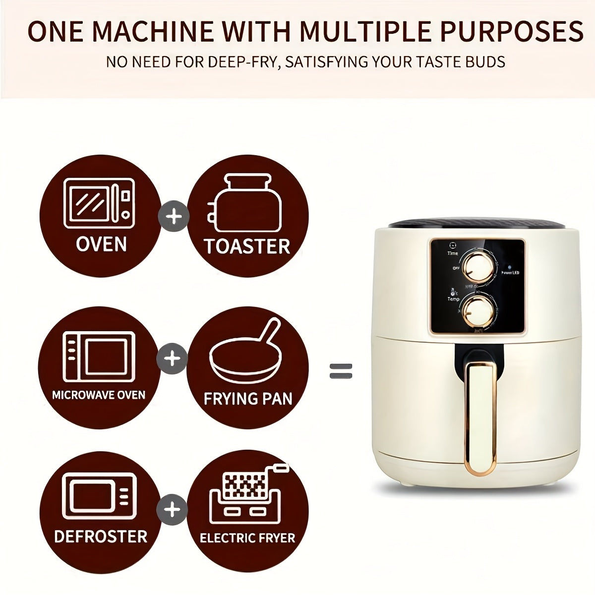 7L 1300W raqamli havo fritüri, oziq-ovqat termometri bilan, 8 tayyorlash rejimi, grill, qovurish, pishirish, yopishqoq bo'lmagan, sensorli boshqaruv, kompakt
