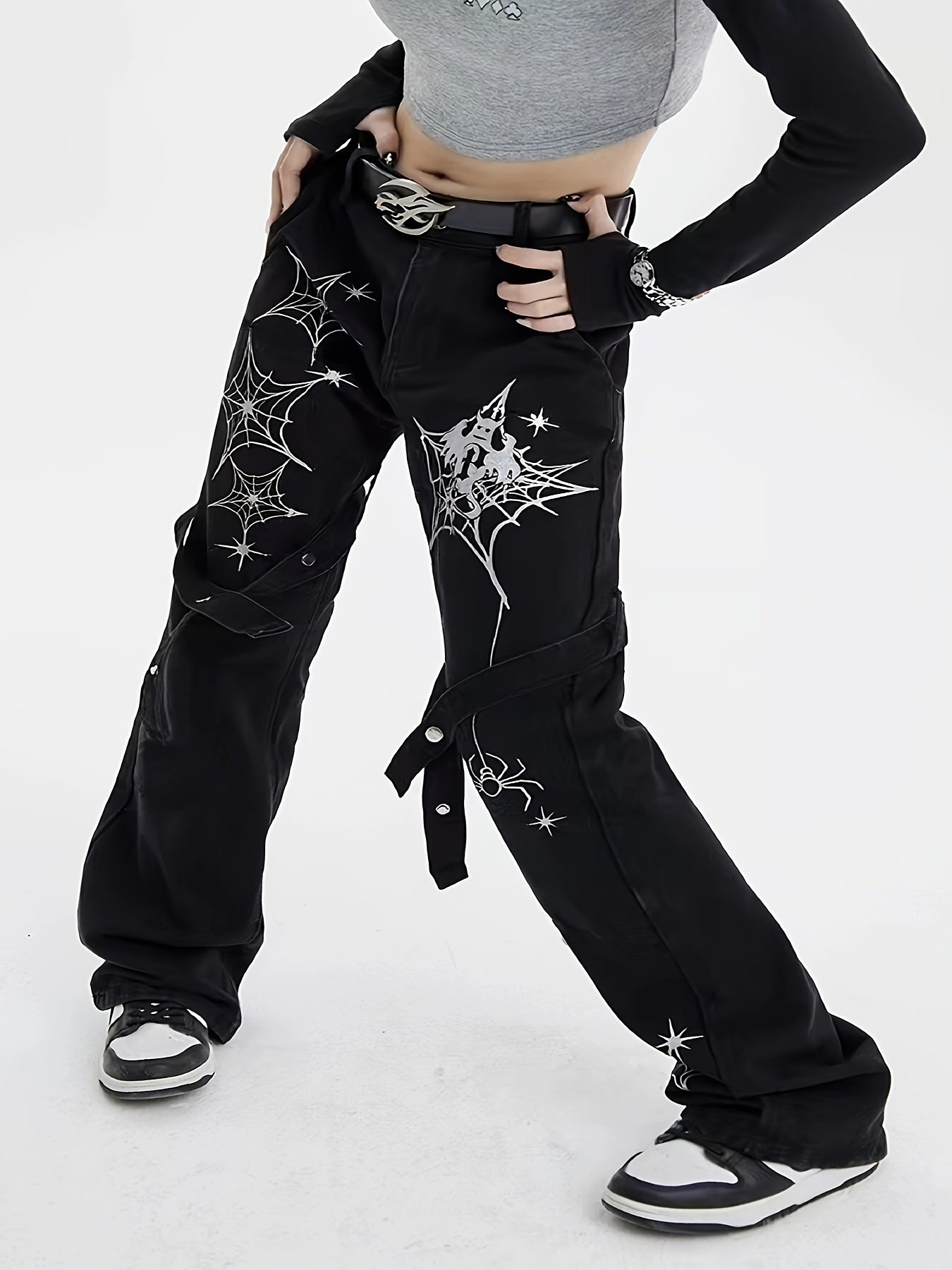 Women's Plus Size Stretchy Printed Denim Pants Street Style No Belt