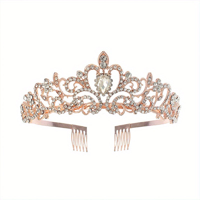 Women's Vintage Bridal Crown with Rhinestones Sparkling Hair Accessory