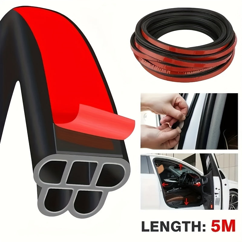 Car Door Trunk Seal Strip Black Red Rubber Soundproof Weatherstripping 5M