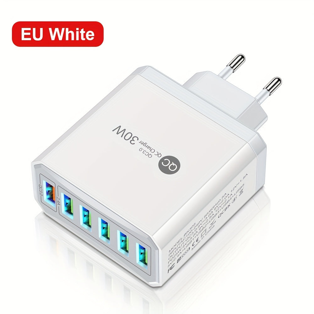 iPhone va Samsung uchun 30W 6-portli USB tez zaryadlovchi telefon zaryadkasi