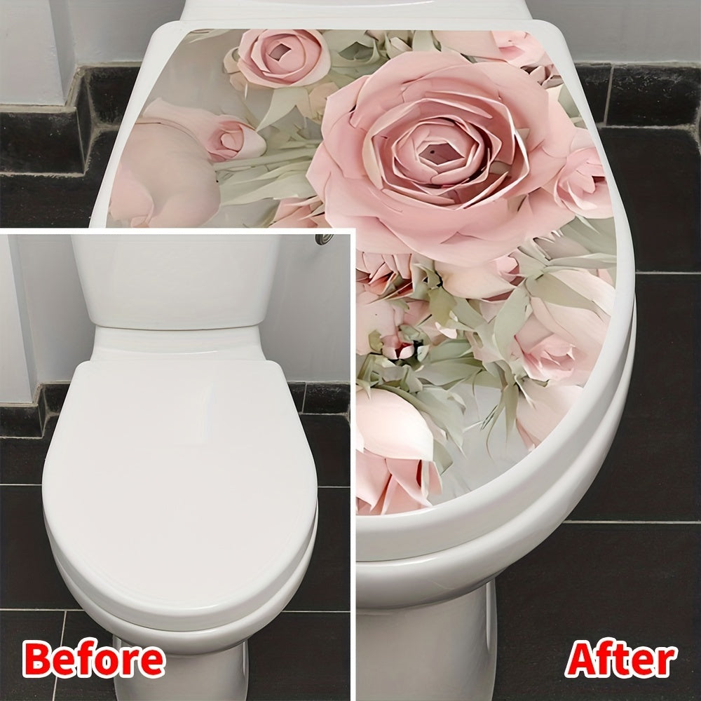 Adhesivo decorativo para tapa de inodoro con patrón de flores, autoadhesivo, decoración para baño