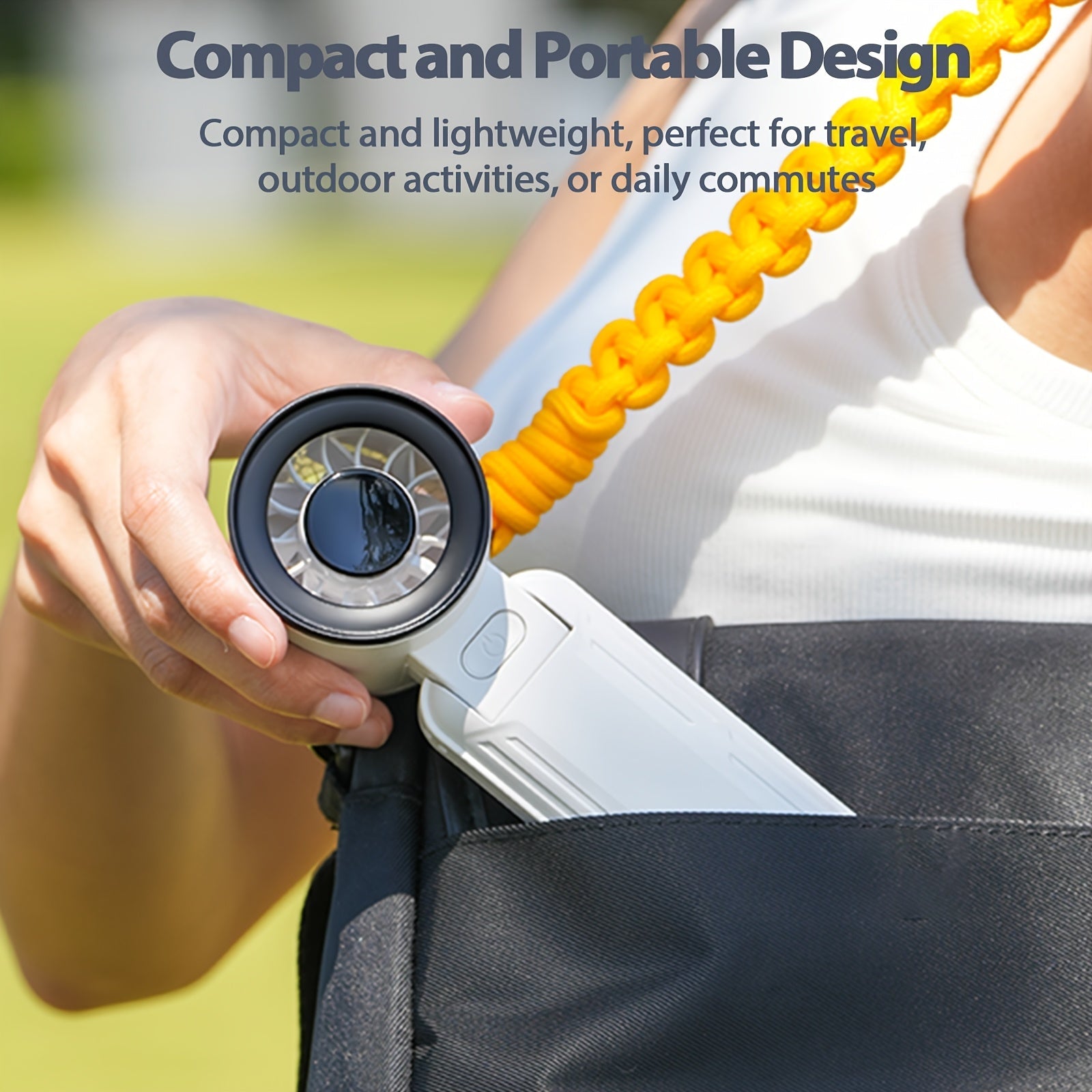 Portable Handheld Turbo Fan with Rechargeable Battery, Foldable, Neck Strap