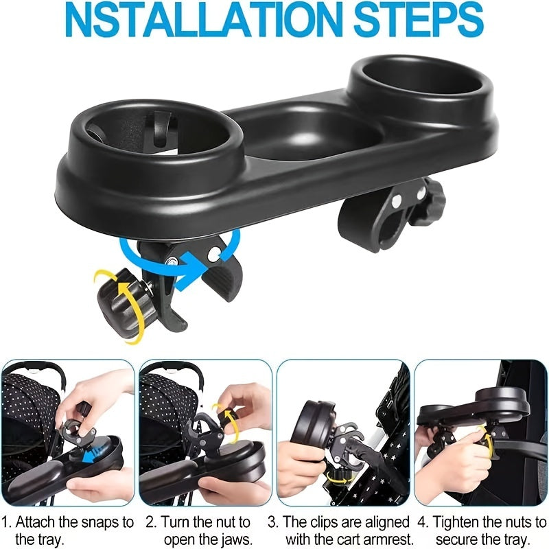 Universal Stroller Tray with Cup Holder and Snack Storage Non-Slip Removable Drink Holder