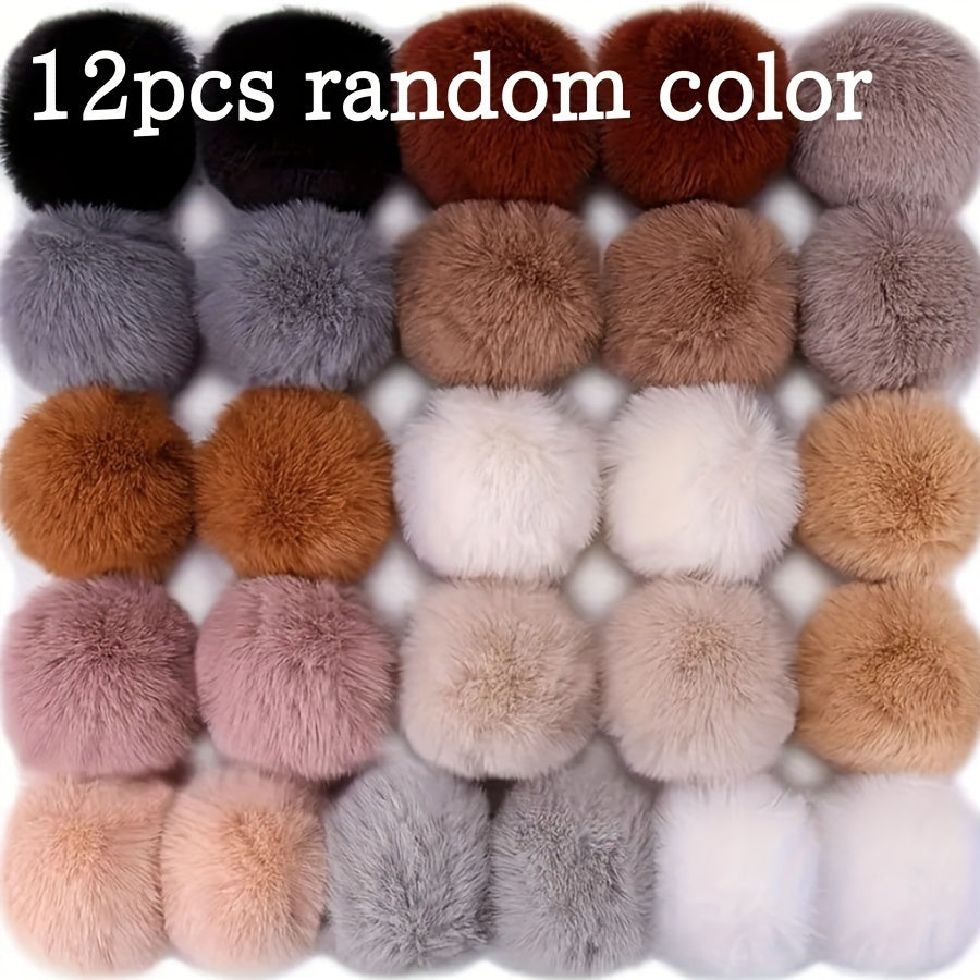 Faux Fur Pom Poms Set of 12 for Hats Keychains Scarves Bags Christmas Halloween