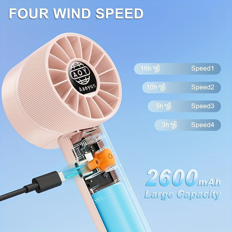 Portable Handheld Fan USB Rechargeable Mini Personal Fan with 4 Speeds