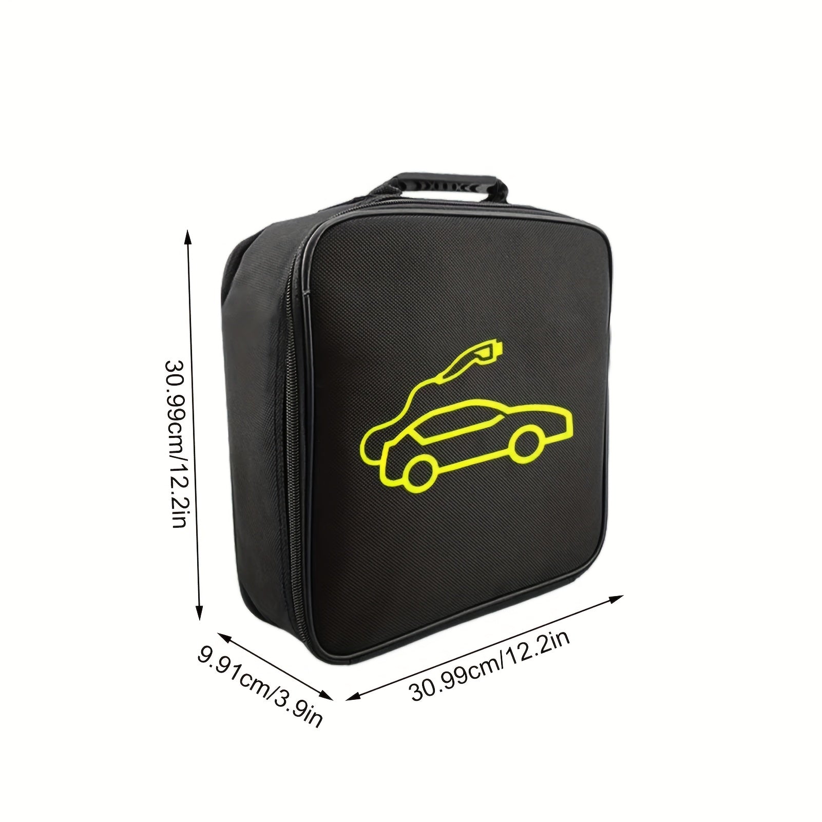 Electric Vehicle Charger Storage Bag Polyester Organizer with Green Wheel Design