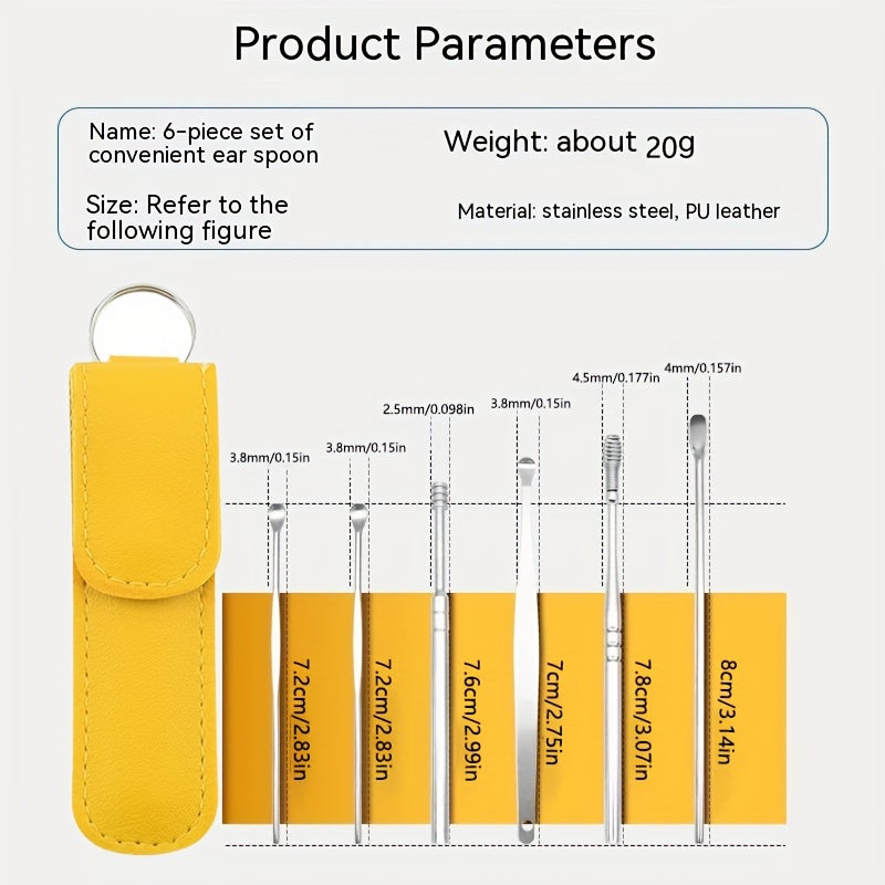 6-Piece Stainless Steel Ear Cleaning Spoons Set for Adults Spiral Design