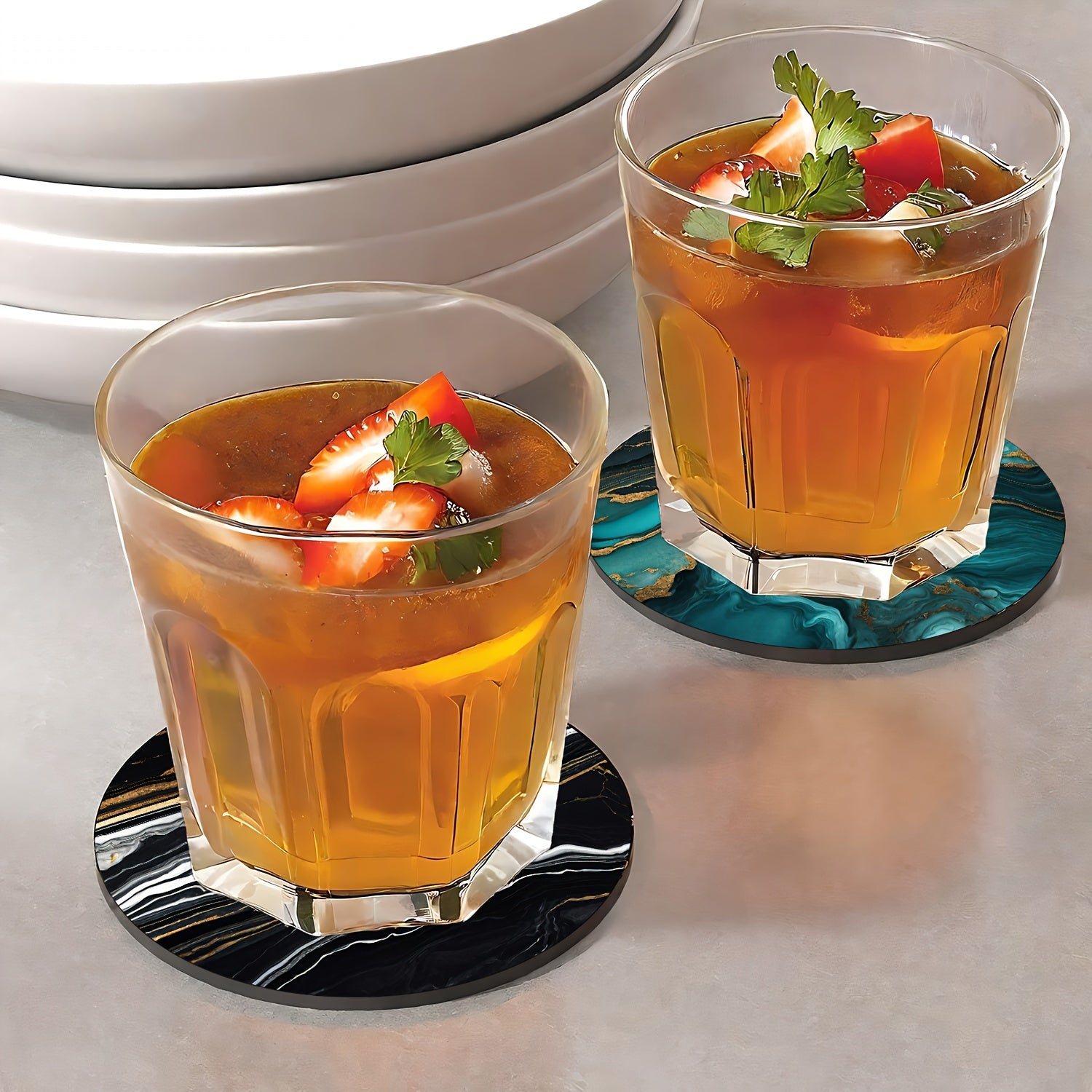 Juego de 6 posavasos de mármol dorado con respaldo de goma absorbente antideslizante de 10,16 cm de diámetro