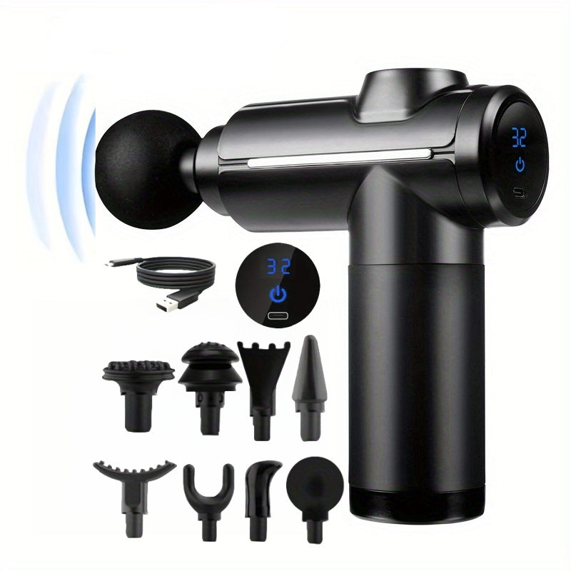 Ultra-Compact Deep Tissue Massage Gun with 8 Heads USB Rechargeable High-Torque Motor